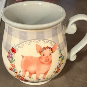 Pig Mug Pioneer Woman Novelty Gingham 15-Ounce Mug “Gray/White. Nice